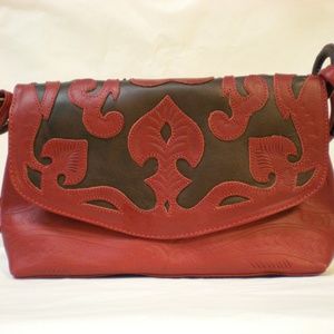 Red Leather tooled handbag